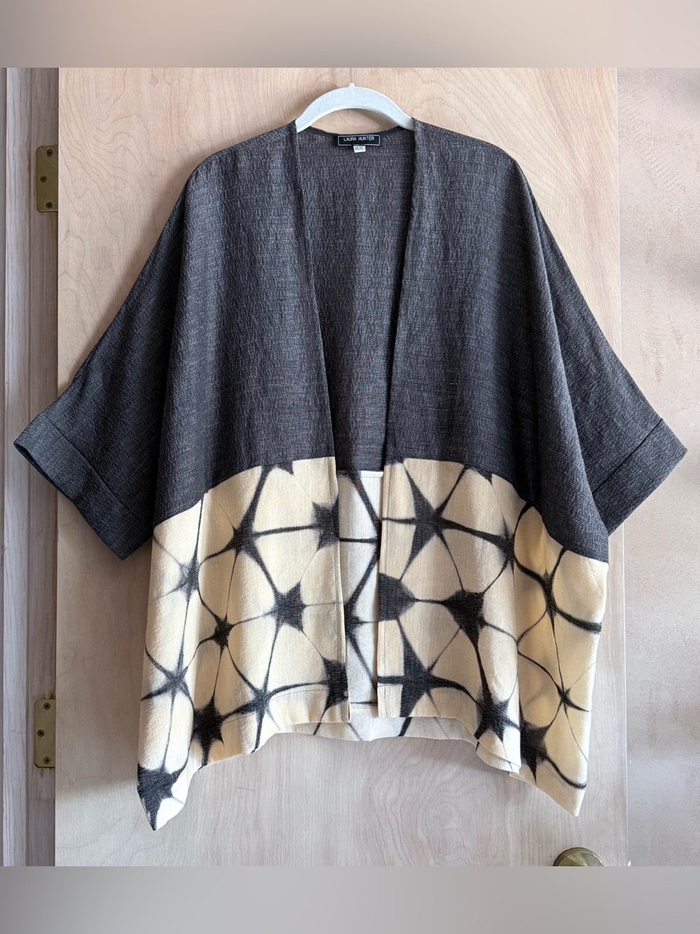 Laura Hunter Aster Itajime Shibori Silk Linen Jacket Wrap Cape OS